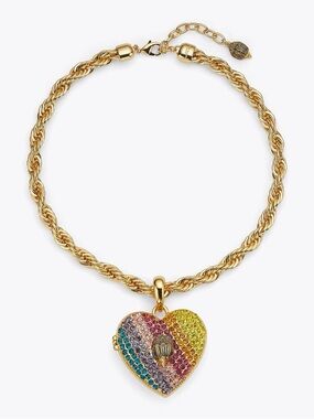Kurt Geiger XL Rope Gold-Tone Rainbow Heart Pendant Necklace/Locket NWT Rare HTF